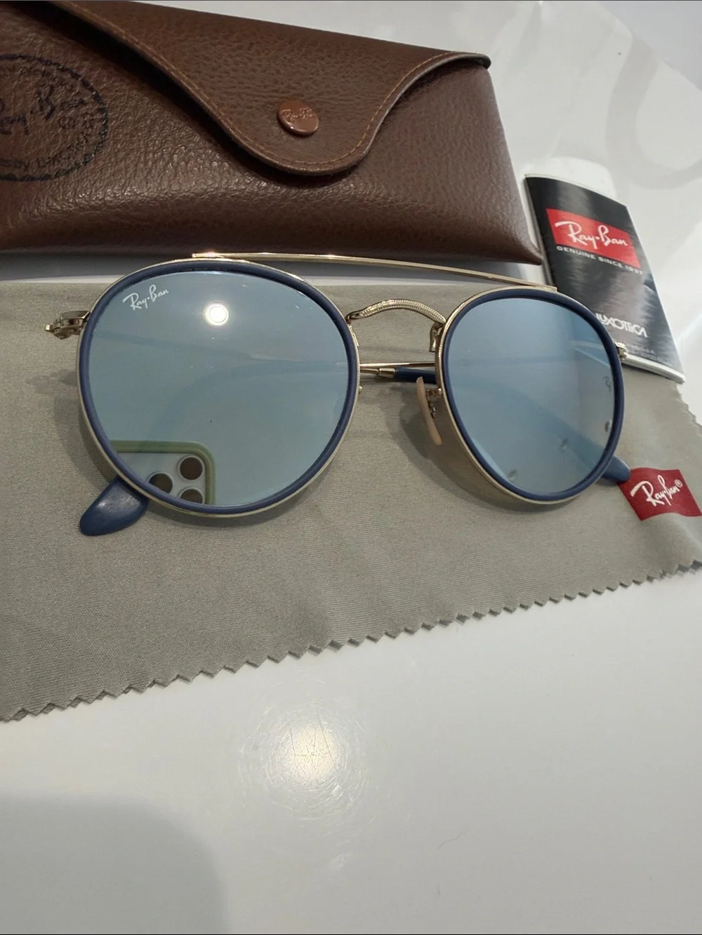Ray-Ban RB3647N round double bridge navy